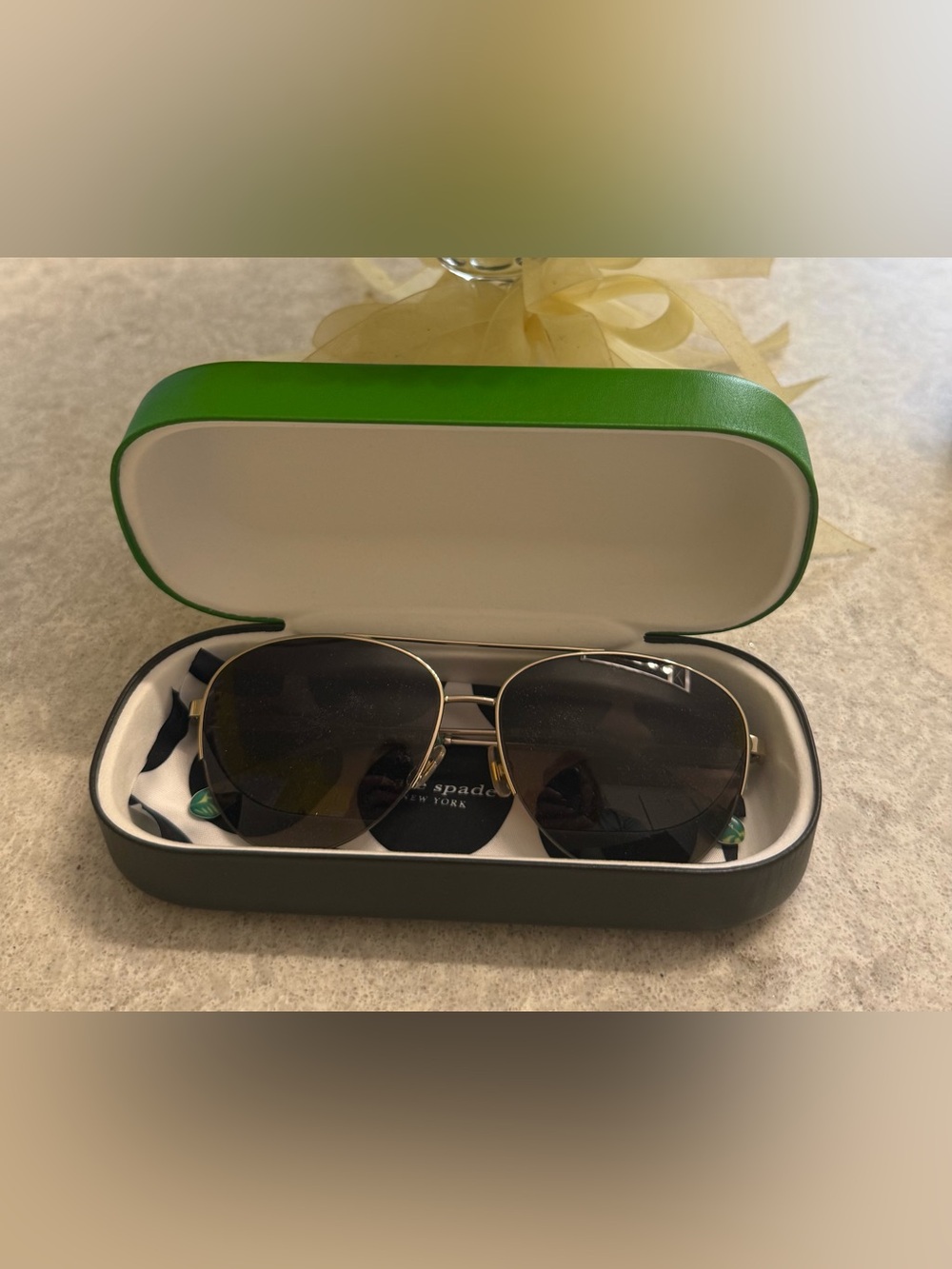 Kate Spade Janece Gold Green Aviator Sunglasses New w/ Case